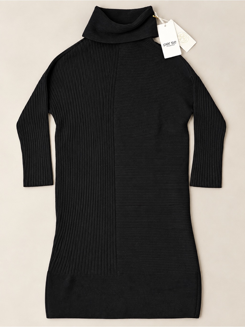 Per Se by Carlisle Black Ribbed Turtleneck Sweater Dress Women’s Size S NWT